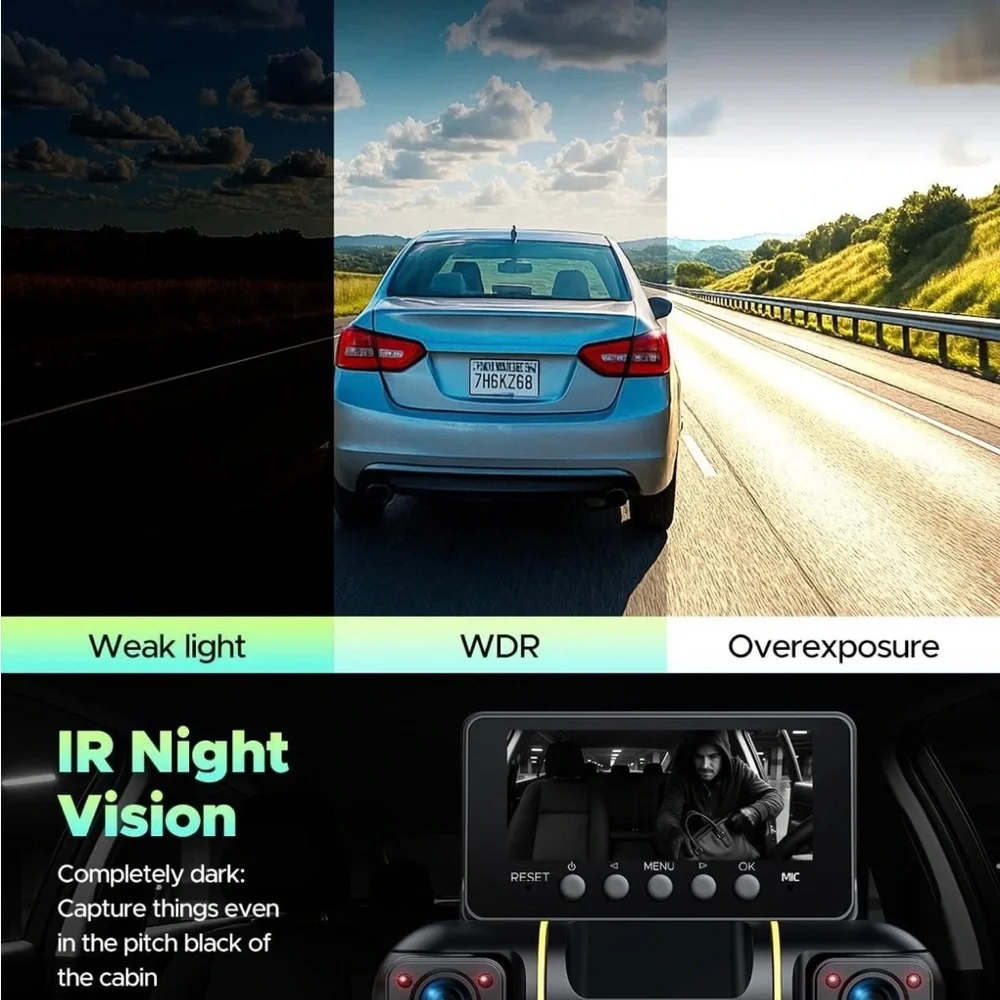 5G Wifi Dash Cam 4 Channel 360Β° FHD 1080P Car Camera with Hardwire Kit & 128GB - Picture 6 of 7